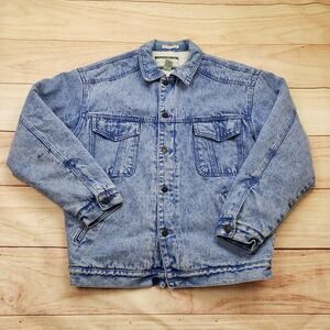 Vintage Cutline Jacket Mens Medium Blue Sherpa Lined Trucker Acid Wash Denim 90s